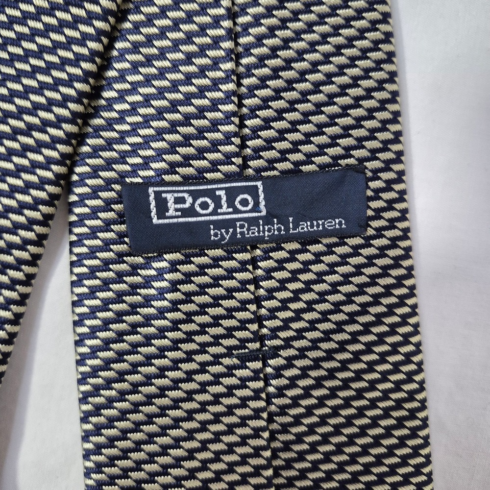 Vintage Polo Ralph Lauren Tie Mens Blue Gold Geometric Silk Luxury Designer USA - Picture 2 of 8